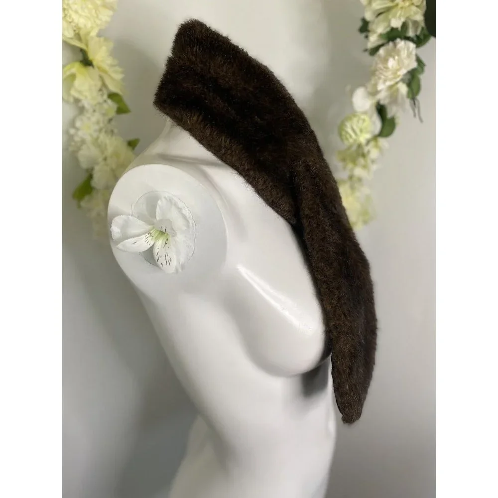 Vintage 60s Faux‎ Fur Shrug Wrap Cape Stole Brown Lined Stay Put 38